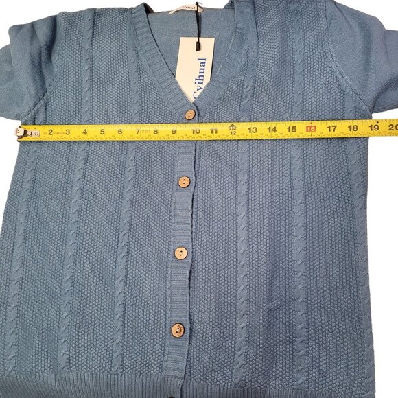Women's Cable Knit Button-Up Cardigan Sweater In Blue Size Small New - Picture 7 of 8
